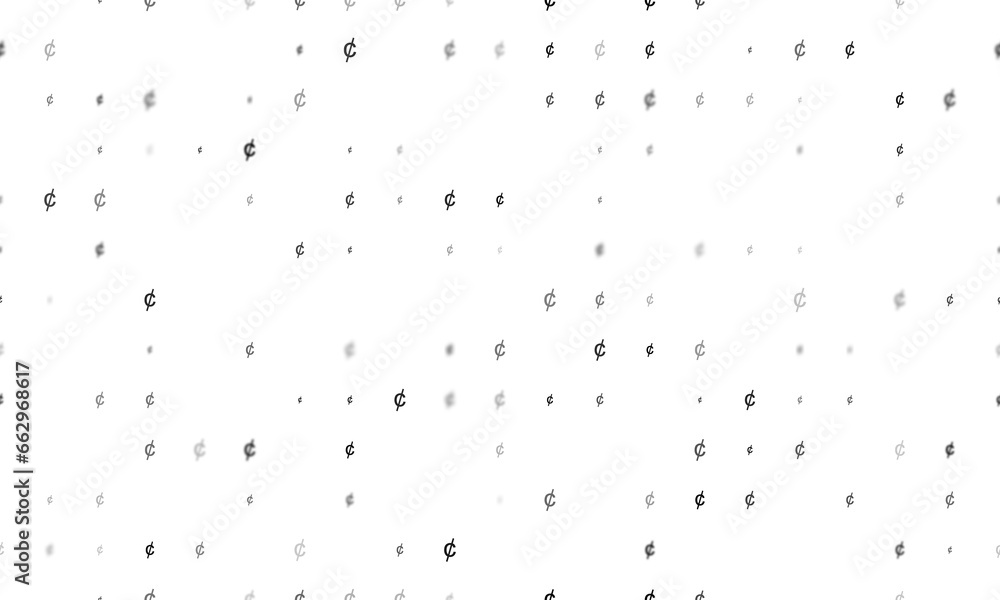 Poster seamless background pattern of evenly spaced black cent symbols of different sizes and opacity. illu