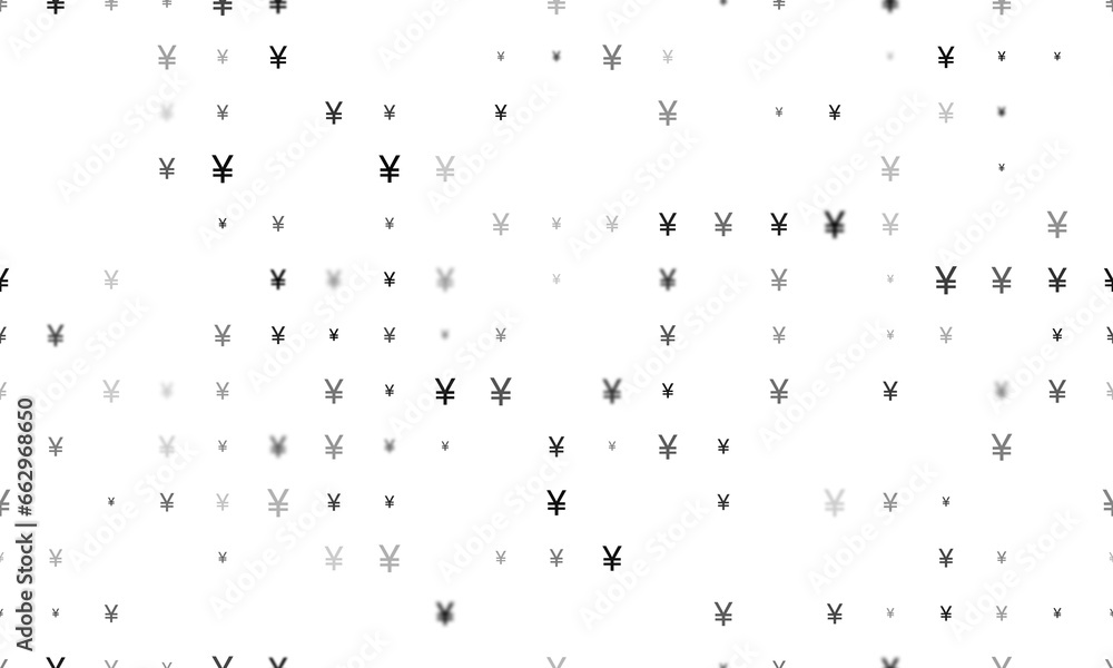 Poster seamless background pattern of evenly spaced black yuan symbols of different sizes and opacity. illu
