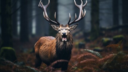 A Red deer stag during the rutting season, its antlers prominently displayed, the HD camera capturing the raw power and intensity of this behavior.