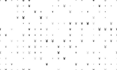 Seamless background pattern of evenly spaced black yuan symbols of different sizes and opacity. Illustration on transparent background