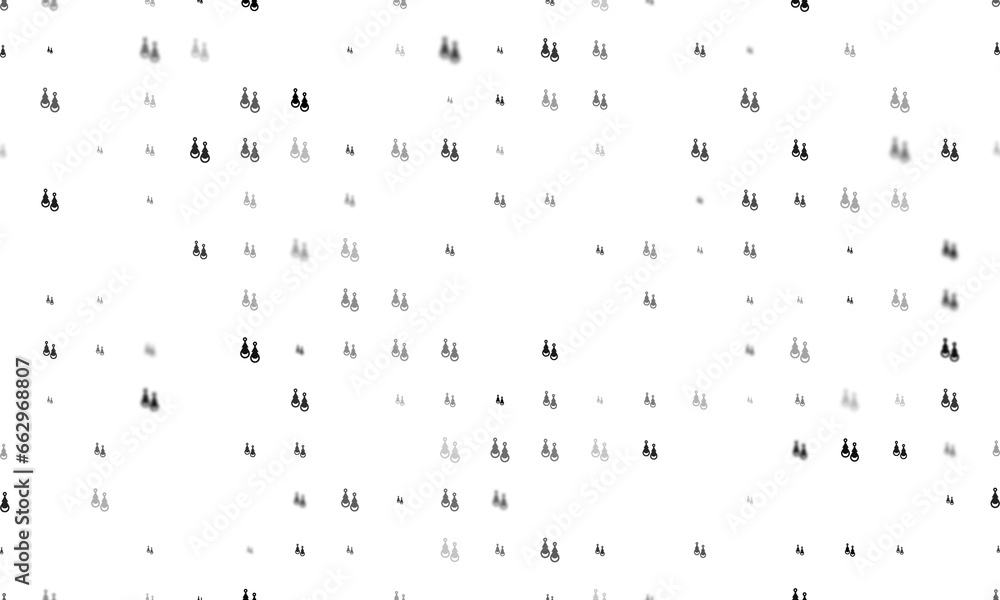 Poster seamless background pattern of evenly spaced black earrings symbols of different sizes and opacity. 