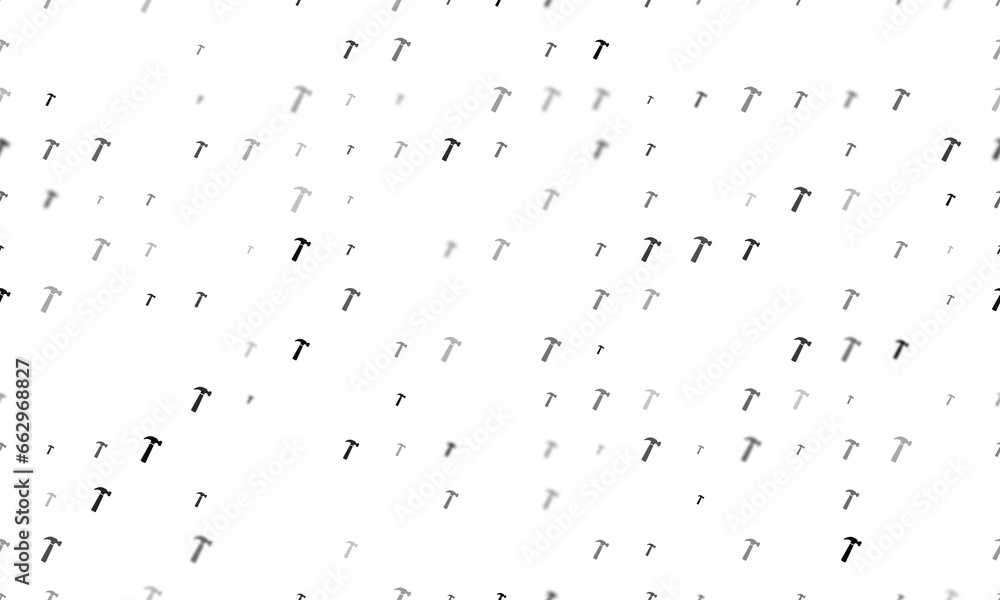 Poster seamless background pattern of evenly spaced black hammer symbols of different sizes and opacity. il