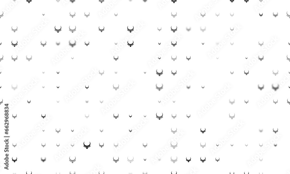 Poster seamless background pattern of evenly spaced black necklace symbols of different sizes and opacity. 