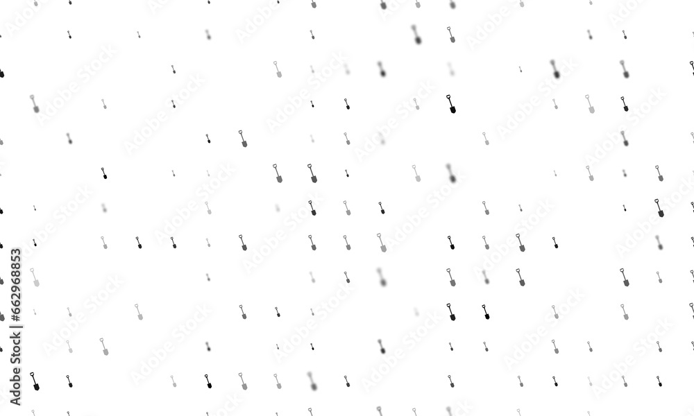 Poster seamless background pattern of evenly spaced black shovel symbols of different sizes and opacity. il