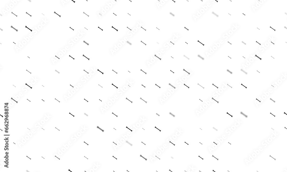Poster seamless background pattern of evenly spaced black wrench symbols of different sizes and opacity. il
