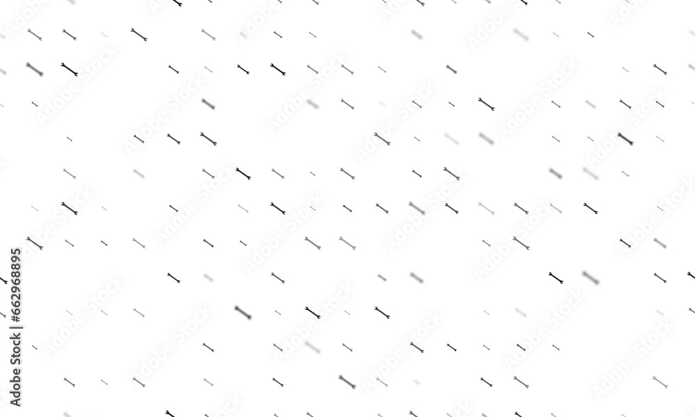 Poster seamless background pattern of evenly spaced black wrench symbols of different sizes and opacity. ve