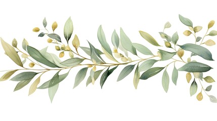 Eucalyptus, olive green and gold leaf branches for wedding .