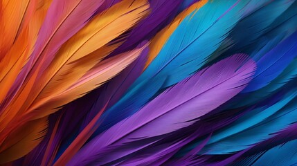 Multi colored feathers,Closeup feather ,background texture, abstract, Created using generative AI tools.