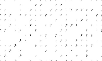 Seamless background pattern of evenly spaced black hammer symbols of different sizes and opacity. Vector illustration on white background