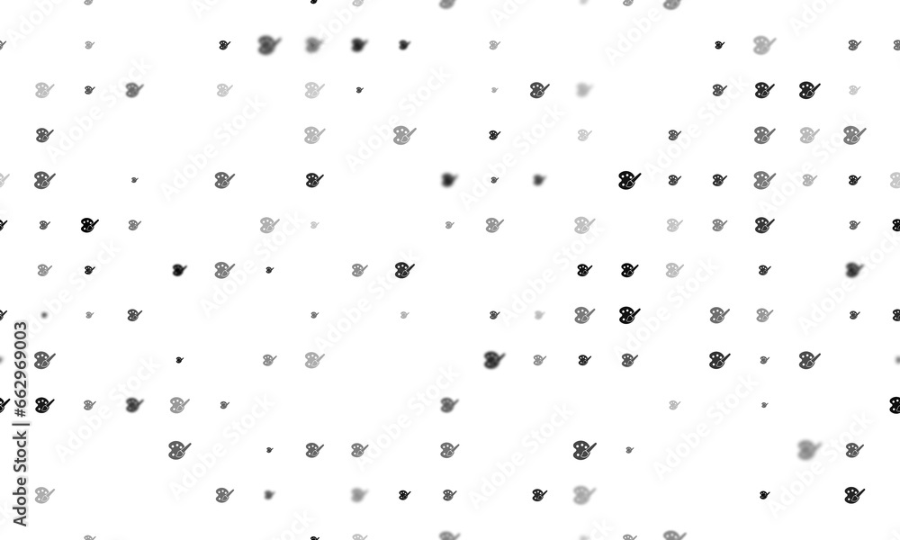 Poster seamless background pattern of evenly spaced black palette symbols of different sizes and opacity. i