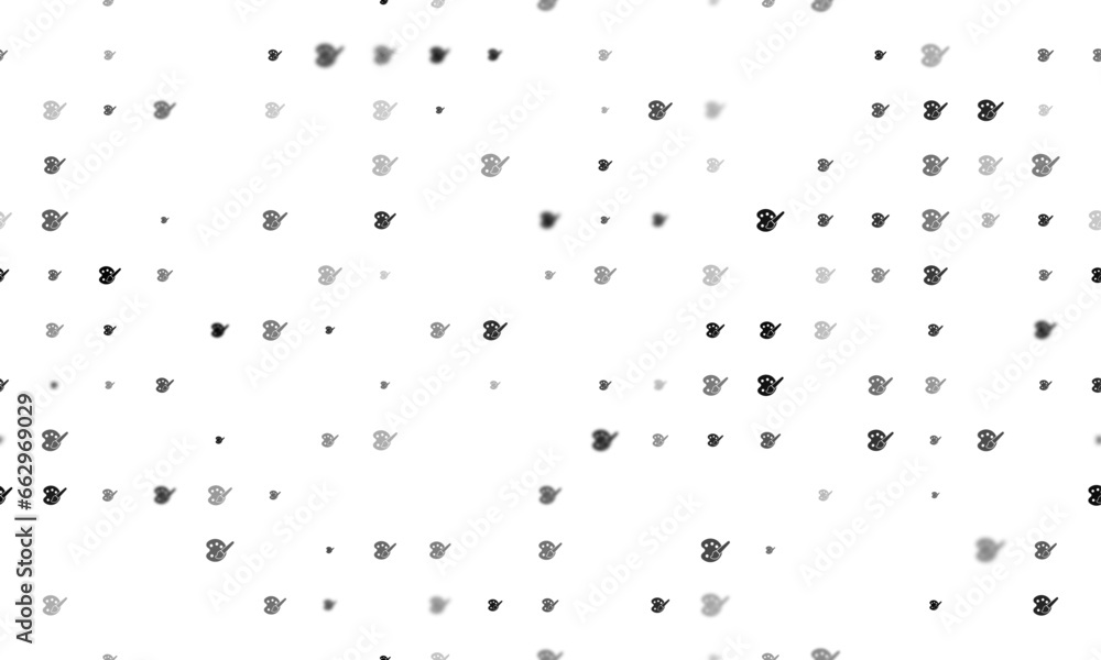 Poster seamless background pattern of evenly spaced black palette symbols of different sizes and opacity. v
