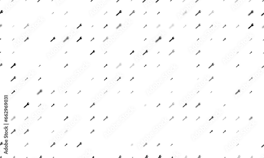 Poster seamless background pattern of evenly spaced black adjustable wrench symbols of different sizes and 