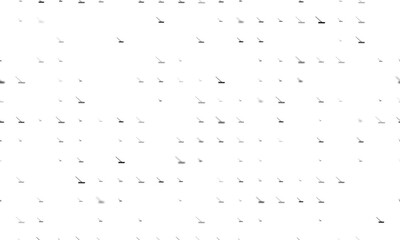 Seamless background pattern of evenly spaced black rake symbols of different sizes and opacity. Vector illustration on white background