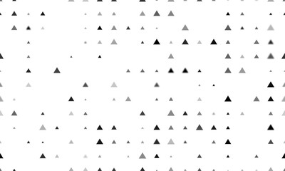 Seamless background pattern of evenly spaced black triangle symbols of different sizes and opacity. Illustration on transparent background