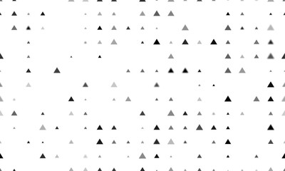 Seamless background pattern of evenly spaced black triangle symbols of different sizes and opacity. Vector illustration on white background
