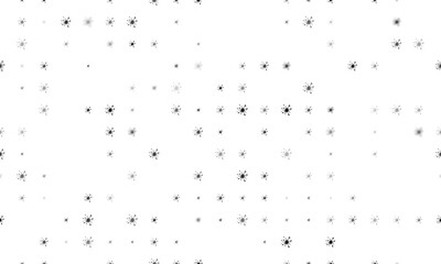 Seamless background pattern of evenly spaced black blot symbols of different sizes and opacity. Vector illustration on white background