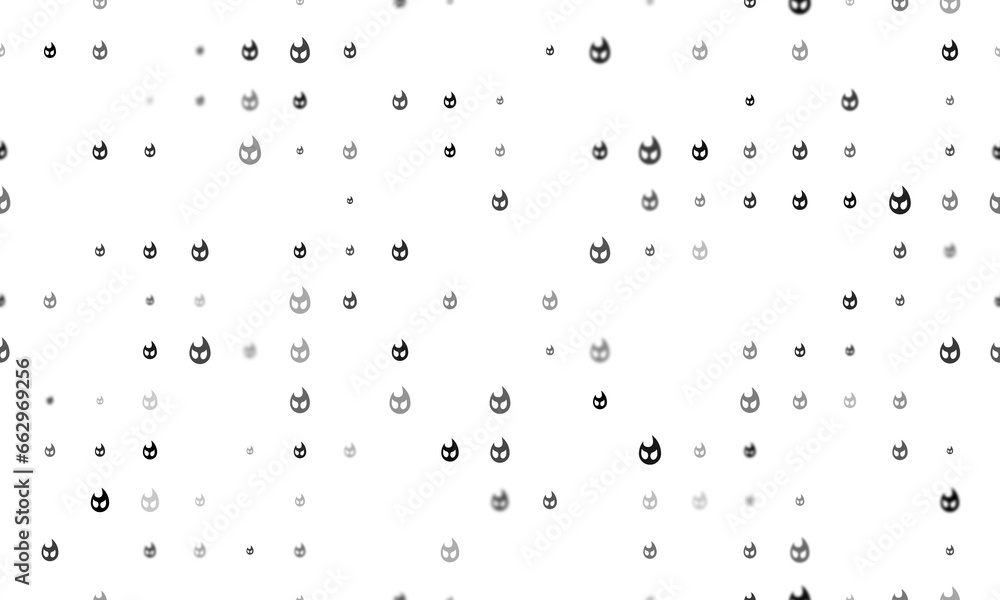 Poster seamless background pattern of evenly spaced black fire symbols of different sizes and opacity. illu