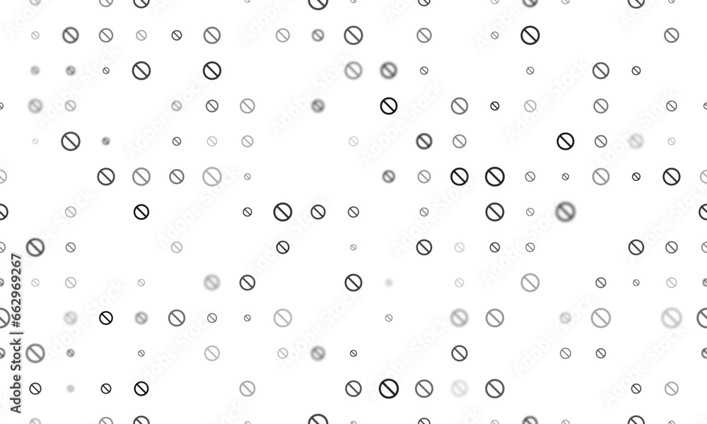 Poster seamless background pattern of evenly spaced black stop symbols of different sizes and opacity. vect
