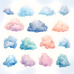 Whimsical Watercolor Cloud Clip Art Element