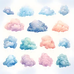 Gordijnen Whimsical Watercolor Cloud Clip Art Element © ELmahdi-AI
