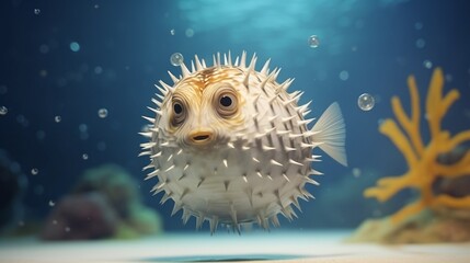 Fototapeta na wymiar Pufferfish in the aquarium. Underwater world. 3d rendering