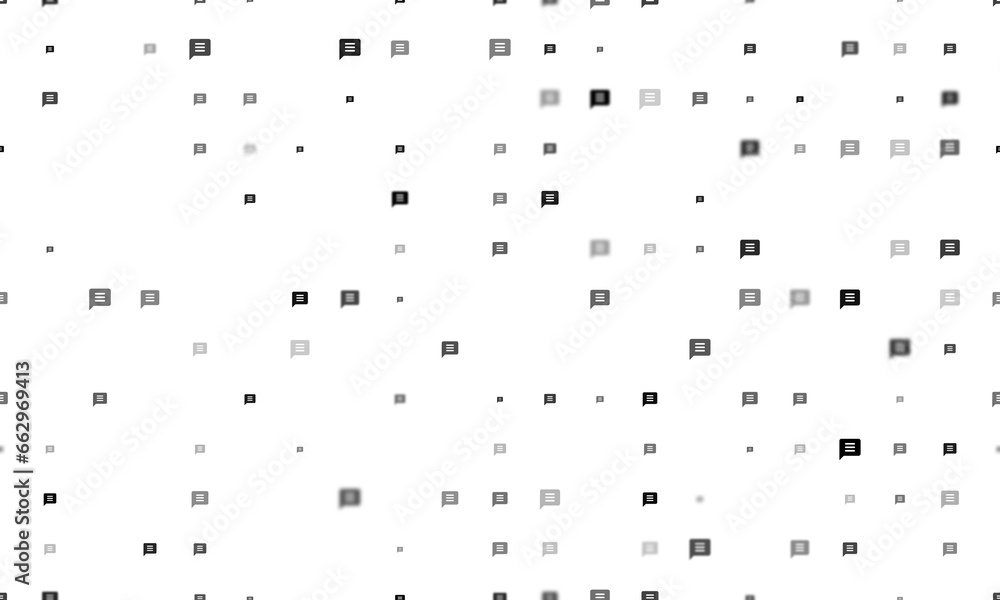 Poster seamless background pattern of evenly spaced black chat symbols of different sizes and opacity. illu