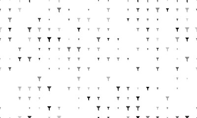 Seamless background pattern of evenly spaced black funnel symbols of different sizes and opacity. Vector illustration on white background
