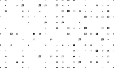 Seamless background pattern of evenly spaced black chat symbols of different sizes and opacity. Vector illustration on white background