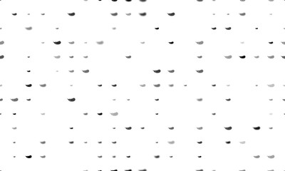 Seamless background pattern of evenly spaced black eggplant symbols of different sizes and opacity. Vector illustration on white background