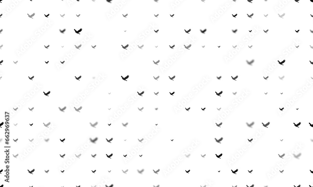 Poster seamless background pattern of evenly spaced black eagle symbols of different sizes and opacity. vec