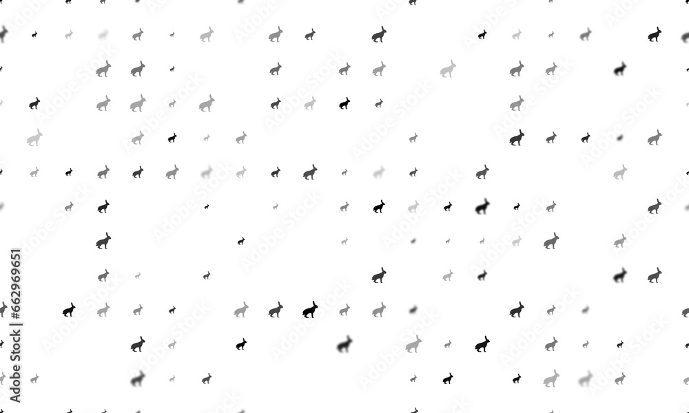 Poster seamless background pattern of evenly spaced black hare symbols of different sizes and opacity. illu