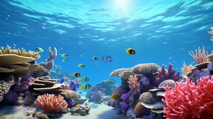 Fototapeta na wymiar Tropical sea underwater fishes on coral reef. Ai generated image