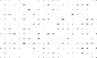 Seamless background pattern of evenly spaced black A plus symbols of different sizes and opacity. Illustration on transparent background