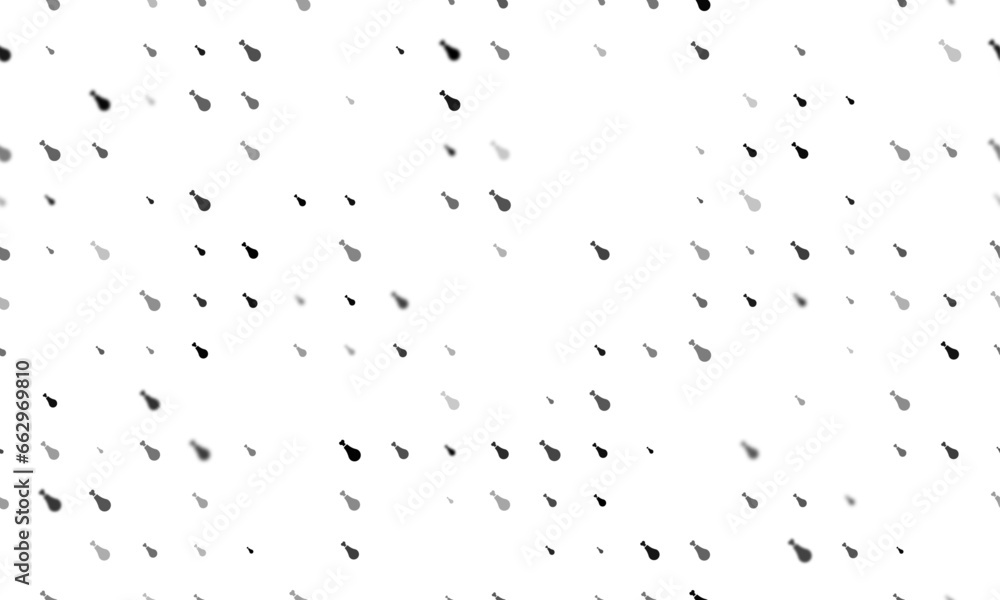 Poster seamless background pattern of evenly spaced black chicken's leg symbols of different sizes and opac