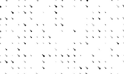 Seamless background pattern of evenly spaced black chicken's leg symbols of different sizes and opacity. Vector illustration on white background