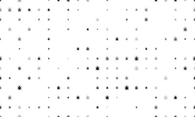Seamless background pattern of evenly spaced black bug symbols of different sizes and opacity. Vector illustration on white background