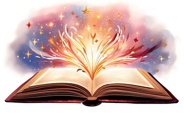 Book Clip Art: Open Book with Magical Symbols and Images, Unleashing the Power of Imagination, generative AI