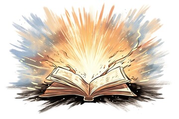 Book Clip Art: Open Book with Words Lifted Off Pages, Symbolizing the Transportive Power of Reading, generative AI