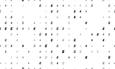 Seamless background pattern of evenly spaced black industrial pollution symbols of different sizes and opacity. Vector illustration on white background