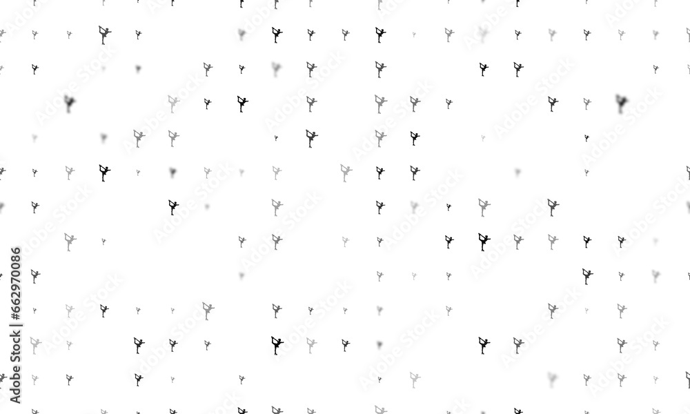 Poster seamless background pattern of evenly spaced black figure skating symbols of different sizes and opa