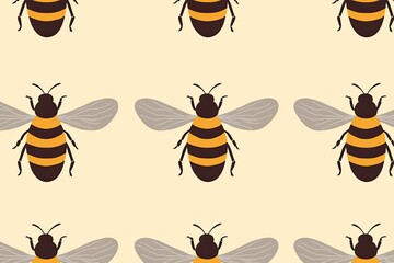 Bumblebee Nature-Inspired Fabric Design: Minimalist Pattern showcasing Charming Simplified Motif, generative AI