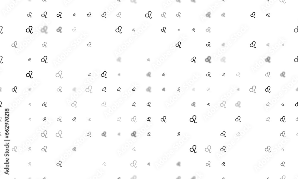 Poster seamless background pattern of evenly spaced black zodiac leo symbols of different sizes and opacity