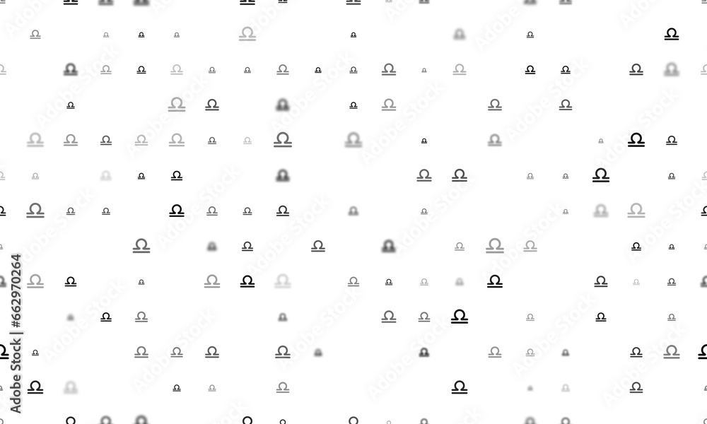 Aufkleber seamless background pattern of evenly spaced black zodiac libra symbols of different sizes and opaci