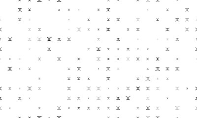 Seamless background pattern of evenly spaced black zodiac gemini symbols of different sizes and opacity. Illustration on transparent background