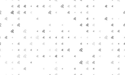 Seamless background pattern of evenly spaced black zodiac leo symbols of different sizes and opacity. Vector illustration on white background