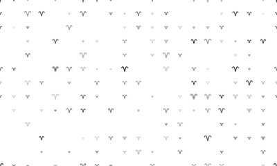 Seamless background pattern of evenly spaced black zodiac aries symbols of different sizes and opacity. Vector illustration on white background