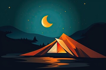 Campfire Minimalist Abstraction: Perfect for Camping Gear Brochure Design, generative AI
