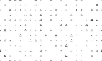 Seamless background pattern of evenly spaced black zodiac libra symbols of different sizes and opacity. Vector illustration on white background