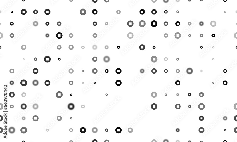 Poster seamless background pattern of evenly spaced black stop media symbols of different sizes and opacity