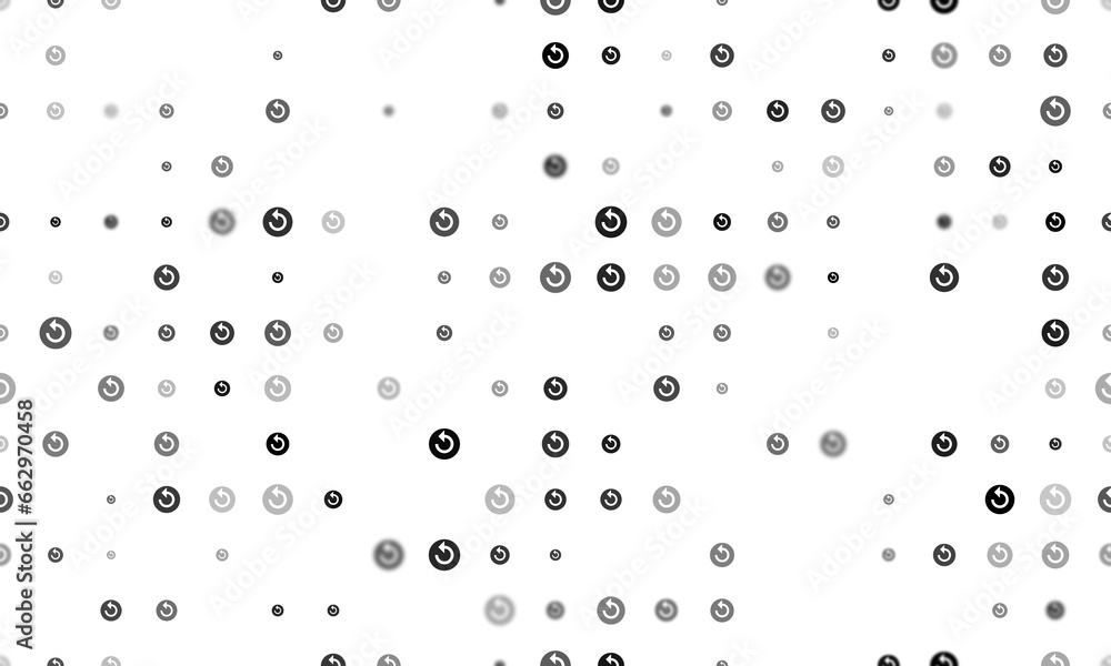 Poster seamless background pattern of evenly spaced black replay media symbols of different sizes and opaci